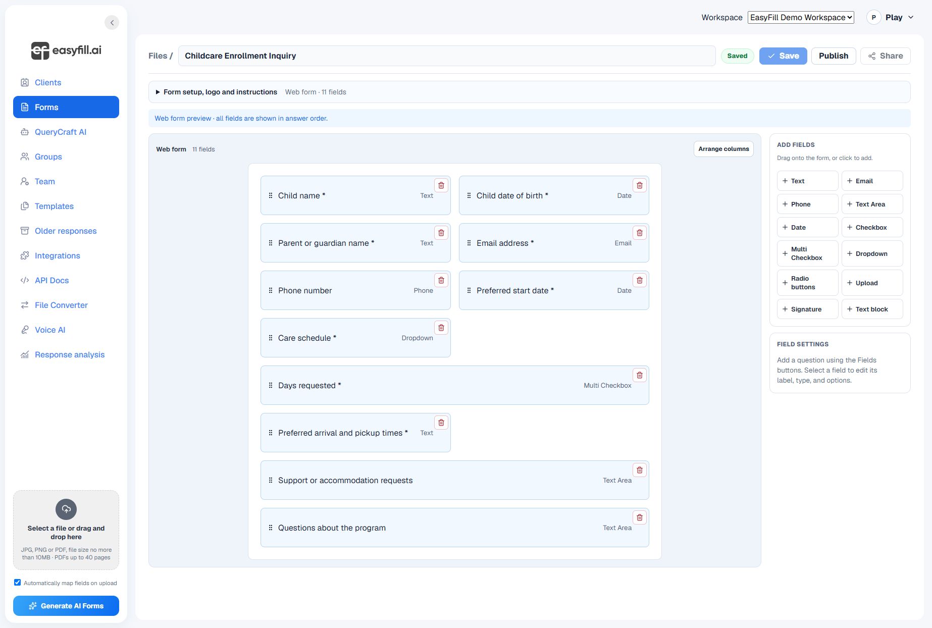 Tutorials in the EasyFill demo workspace
